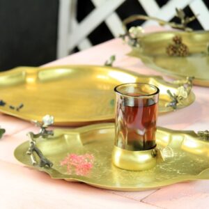 سینی پذیرایی گوشه دار بیضی کوچک برنج سالینو کد B-3083