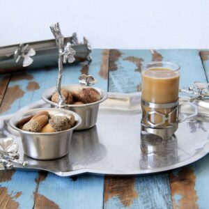 سینی پذیرایی بیضی متوسط گوشه دار استیل مات سالینو مدل پروانه کد SK-80084