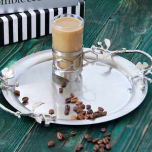 سینی پذیرایی گرد کوچک استیل مات سالینو مدل برگ کد SK-80086