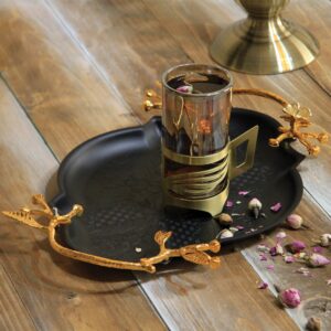 سینی پذیرایی بیضی کوچک سالینو مدل گوشه دار مشکی طلایی کد MG-6083