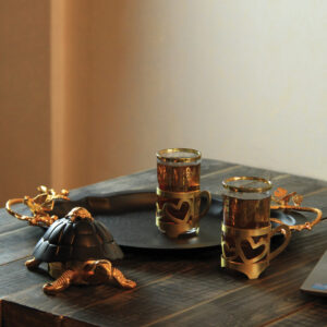 سینی پذیرایی بیضی متوسط سالینو مدل گوشه دار مشکی طلایی کد MG-6084