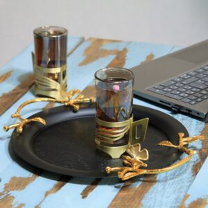 سینی پذیرایی گرد کوچک سالینو مدل مشکی طلایی کد MG-6086