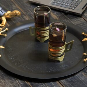 سینی پذیرایی گرد بزرگ سالینو مدل مشکی طلایی کد MG-6087