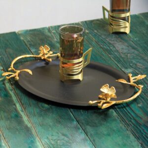 سینی پذیرایی بیضی متوسط سالینو مدل مشکی طلایی کد MG-6088