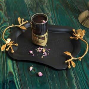 سینی پذیرایی کمر باریک کوچک سالینو مدل مشکی طلایی کد MG-6092