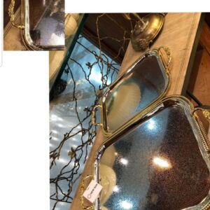 سینی پذیرایی مستطیل سالینو دسته طلایی کد 212SG مجموعه 2 عددی