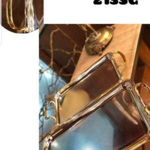 سینی پذیرایی مستطیل سالینو دسته طلایی کد 213SG مجموعه 2 عددی